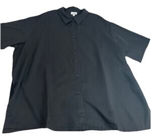 Terea By Andrea Pitter Women's Black Tunic Short Sleeve Buttons Side Slits Sz 3X